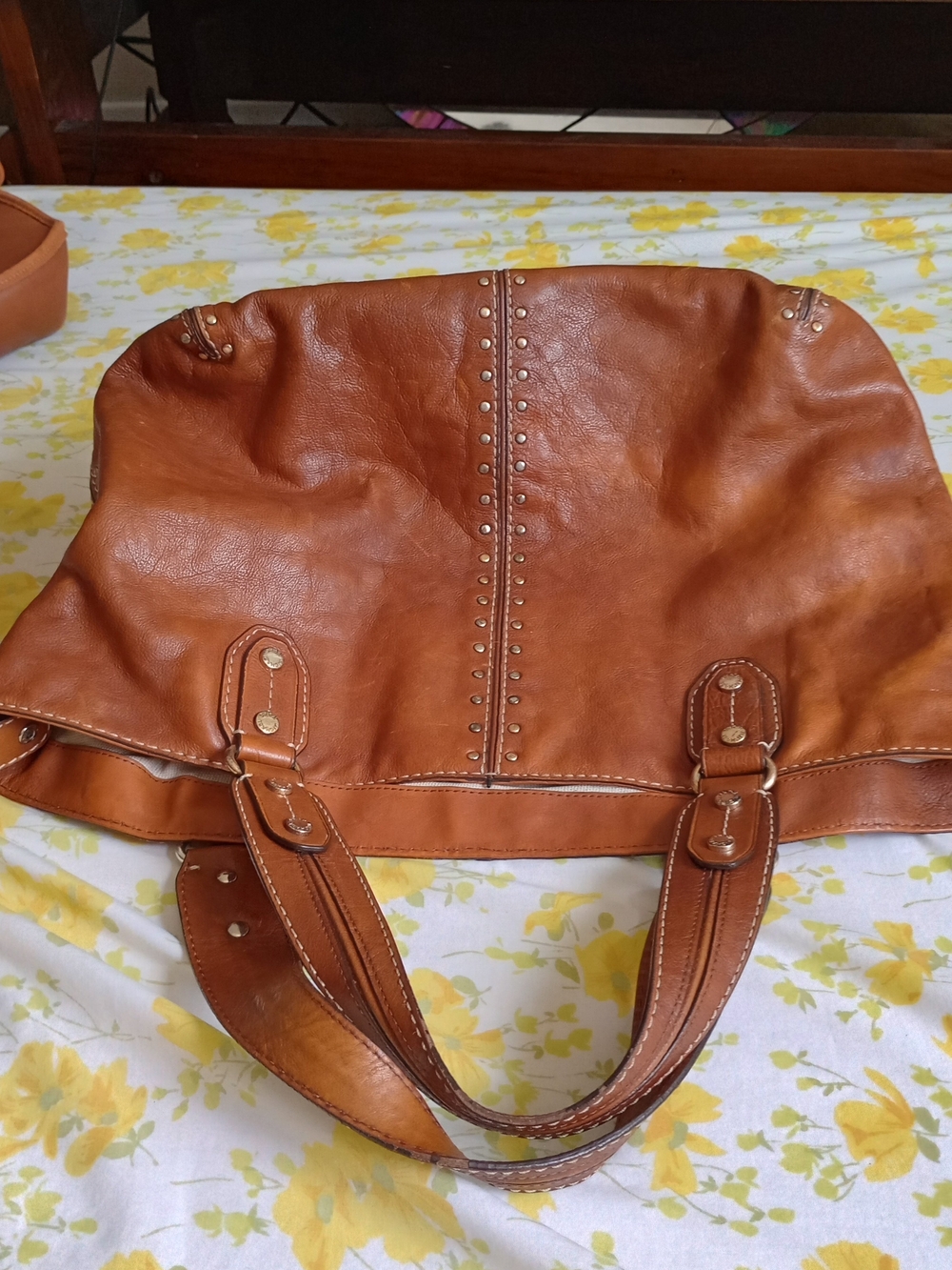 Vintage Michael Kors Fulton tote in a cognac-colored leather,